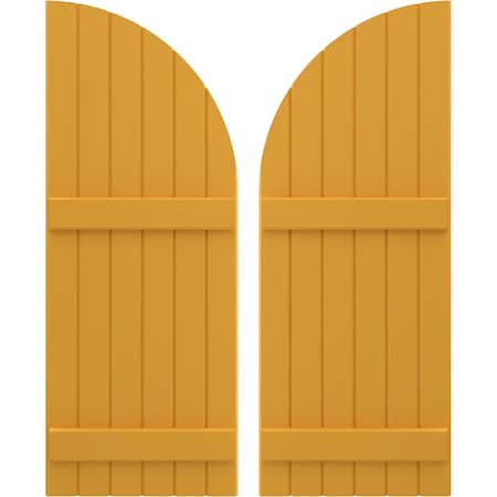 Americraft 6-Board (2 Batten) Wood Joined Board-n-Batten Shutters W/ Arch Top, ARW101BQ621X63TUH